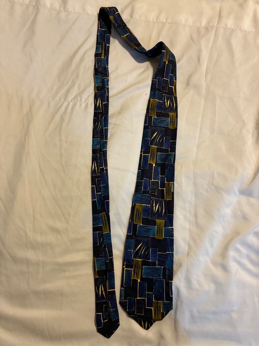 Sartori Italy Squares Deco Tie Blue Brown Silk Necktie